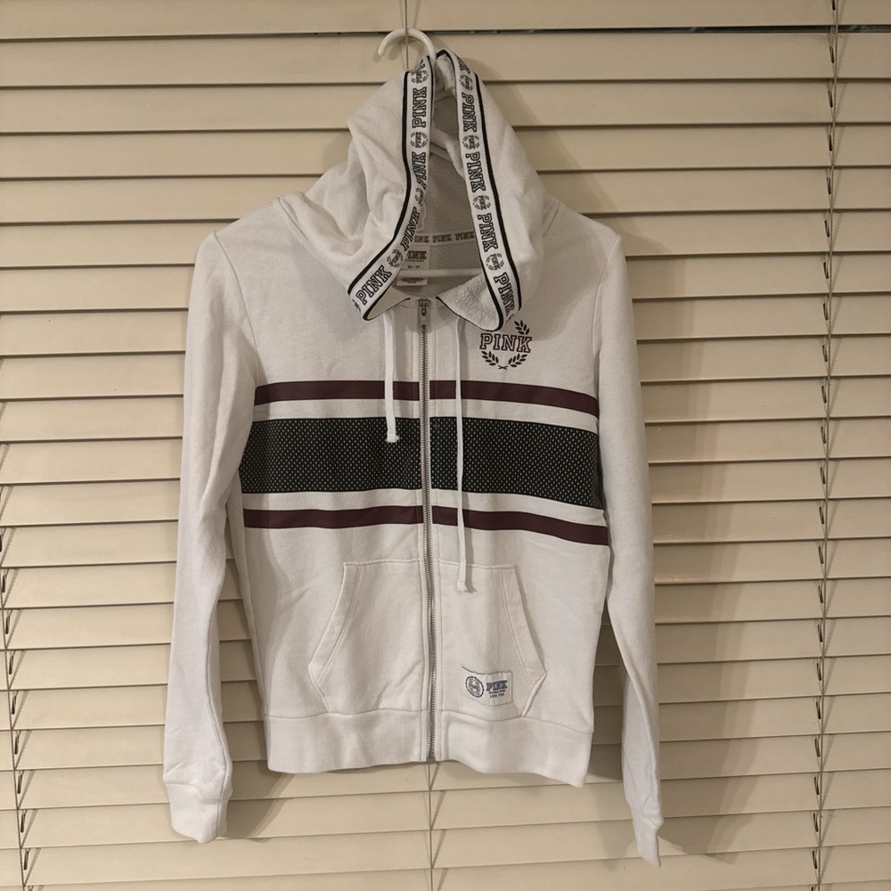 PINK Victoria's Secret Light Pink Zip Hoodie with Navy Logo Patch
